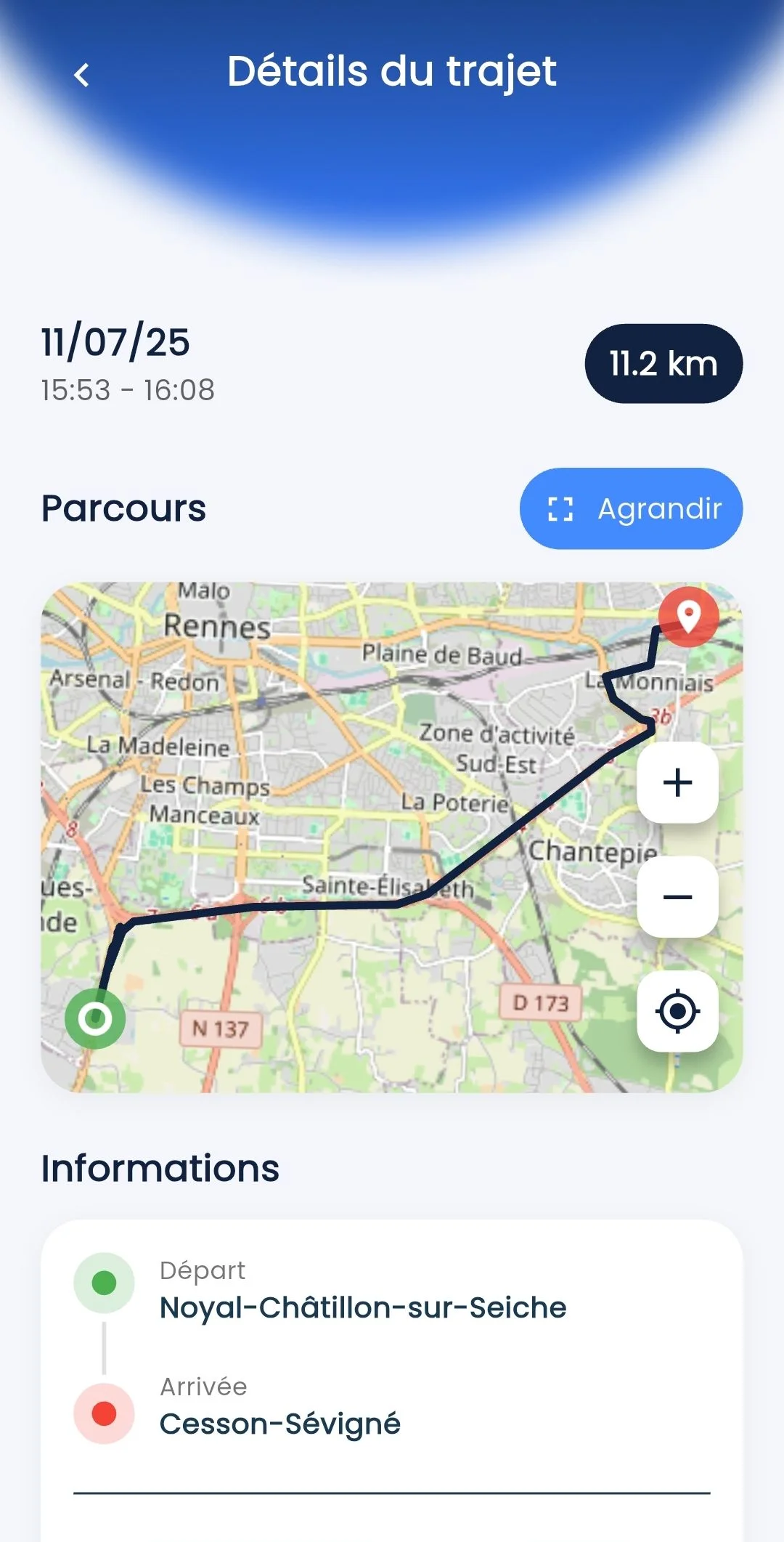 Capture d'écran d'un résumé de trajet